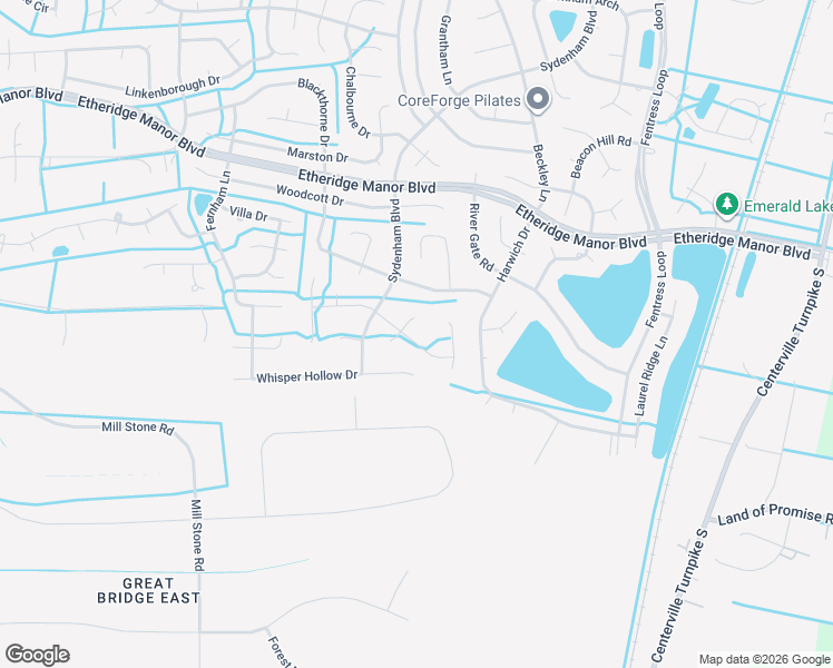 map of restaurants, bars, coffee shops, grocery stores, and more near 844 Woodstream Way in Chesapeake