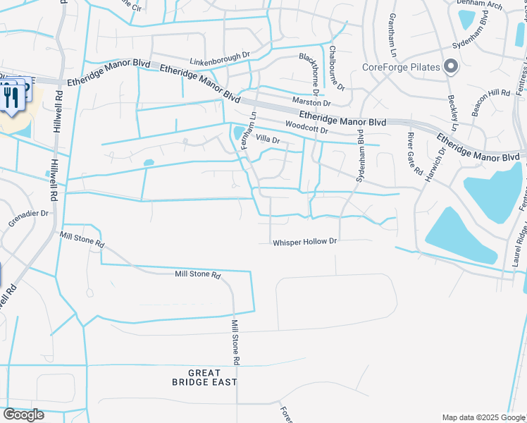 map of restaurants, bars, coffee shops, grocery stores, and more near 1313 Autumn Oaks Drive in Chesapeake