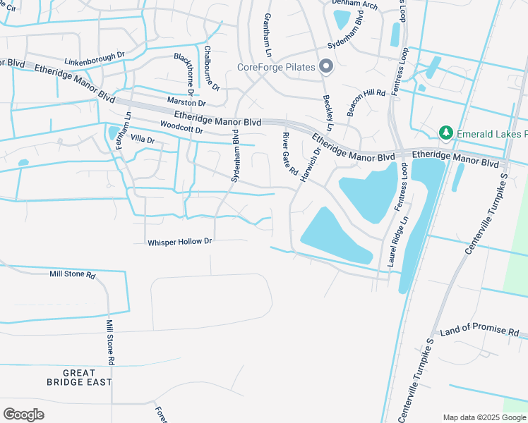map of restaurants, bars, coffee shops, grocery stores, and more near 1216 Woodstream Court in Chesapeake
