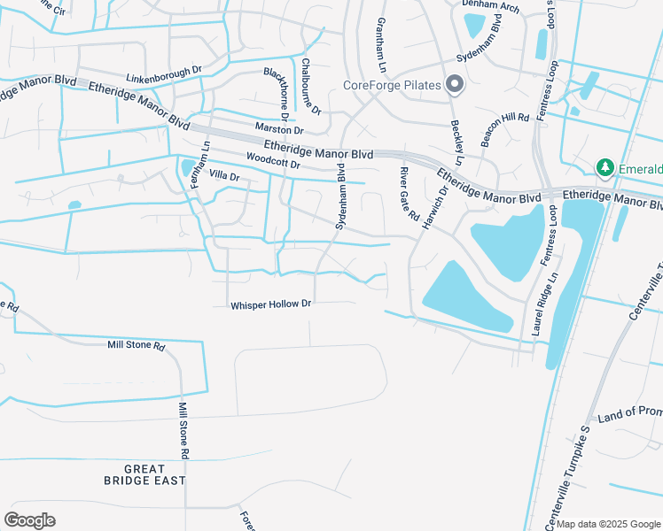 map of restaurants, bars, coffee shops, grocery stores, and more near 833 Woodstream Way in Chesapeake