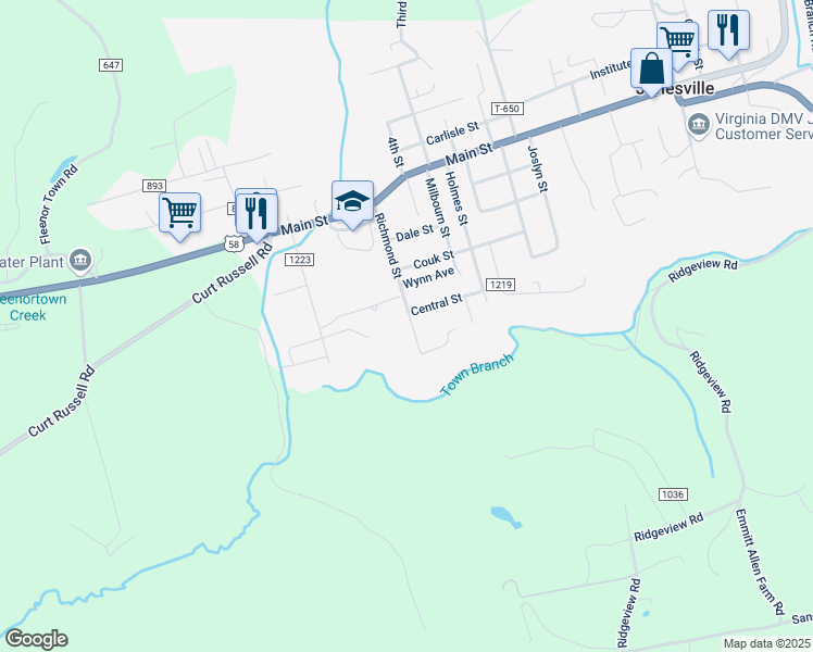 map of restaurants, bars, coffee shops, grocery stores, and more near 362 Richmond Street in Jonesville