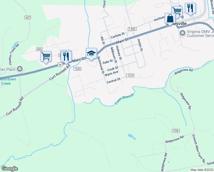 map of restaurants, bars, coffee shops, grocery stores, and more near 362 Richmond Street in Jonesville