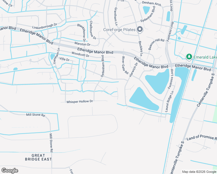 map of restaurants, bars, coffee shops, grocery stores, and more near 844 Woodstream Way in Chesapeake