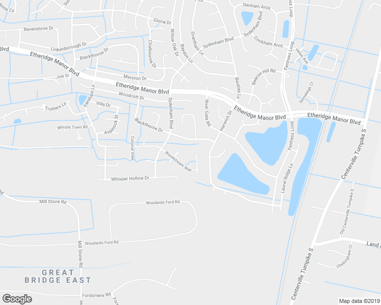 map of restaurants, bars, coffee shops, grocery stores, and more near 1224 Woodstream Court in Chesapeake