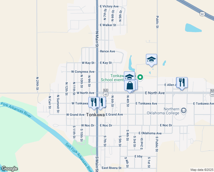 map of restaurants, bars, coffee shops, grocery stores, and more near 403 North 6th Street in Tonkawa