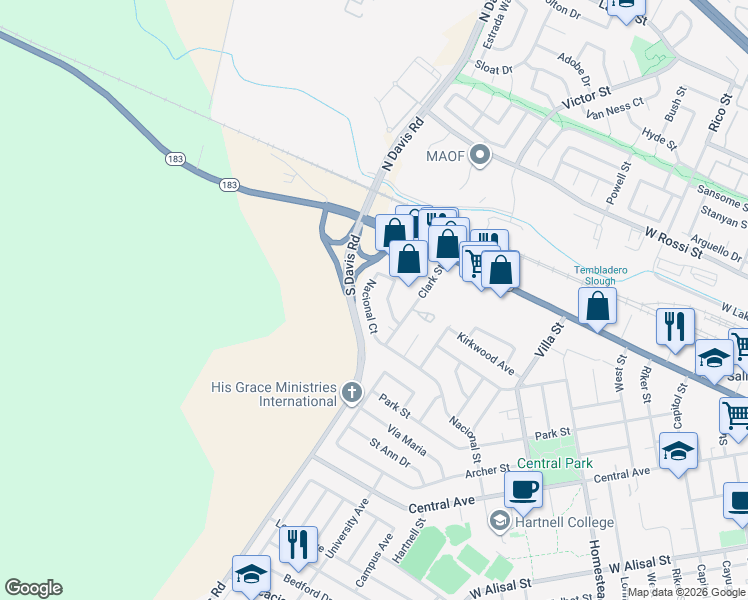 map of restaurants, bars, coffee shops, grocery stores, and more near 743 Nacional Court in Salinas