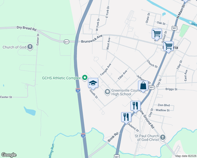 map of restaurants, bars, coffee shops, grocery stores, and more near 500-524 Harding St in Emporia
