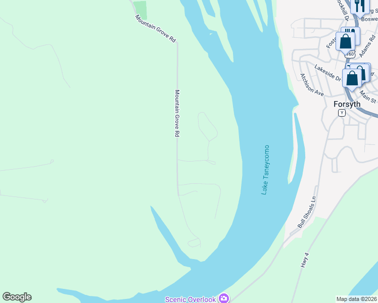 map of restaurants, bars, coffee shops, grocery stores, and more near 1757 Mountain Grove Road in Branson