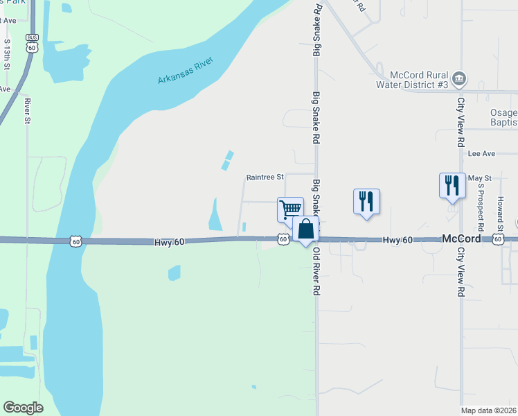 map of restaurants, bars, coffee shops, grocery stores, and more near 26 Raintree Street in Ponca City