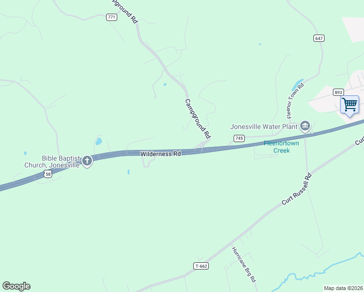 map of restaurants, bars, coffee shops, grocery stores, and more near 31587 Wilderness Road in Jonesville