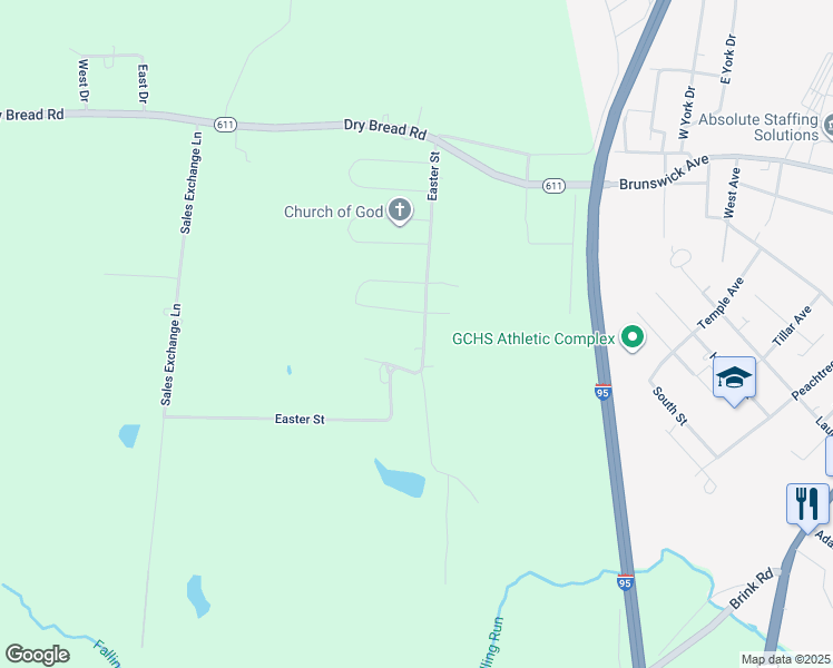 map of restaurants, bars, coffee shops, grocery stores, and more near 521 Easter Street in Emporia