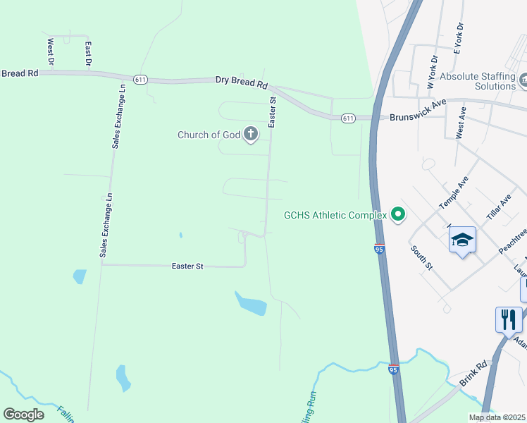 map of restaurants, bars, coffee shops, grocery stores, and more near 521 Easter Street in Emporia