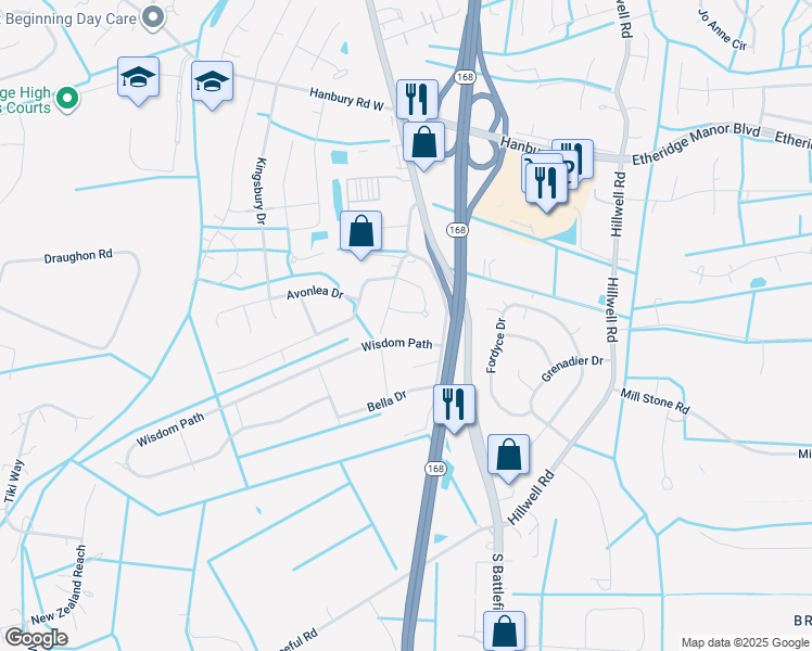 map of restaurants, bars, coffee shops, grocery stores, and more near 1224 Kegman Road in Chesapeake
