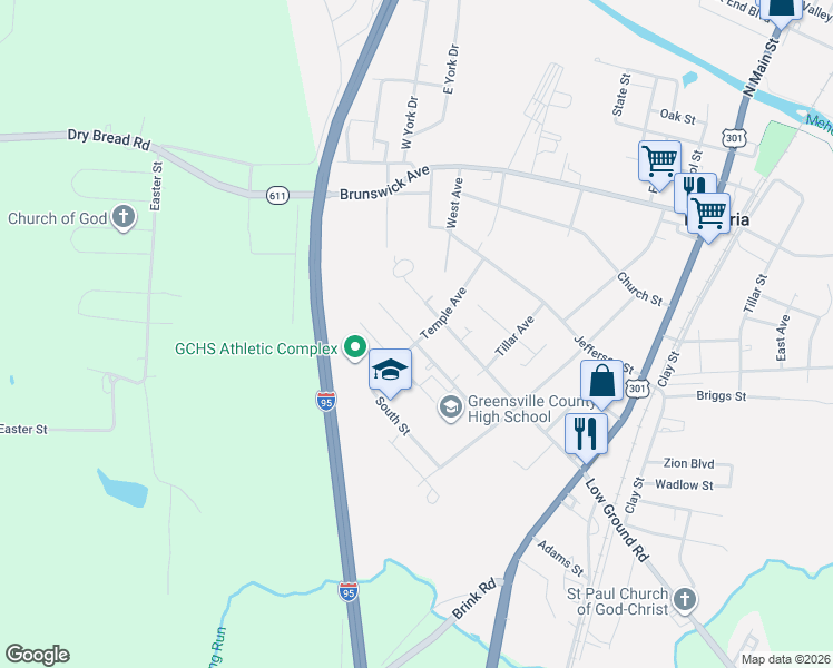 map of restaurants, bars, coffee shops, grocery stores, and more near 500 Harding Street in Emporia