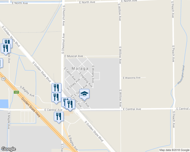 map of restaurants, bars, coffee shops, grocery stores, and more near 3662 South Winery Avenue in Fresno
