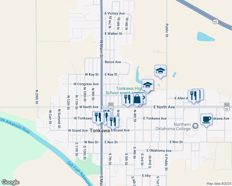 map of restaurants, bars, coffee shops, grocery stores, and more near 403 North 6th Street in Tonkawa