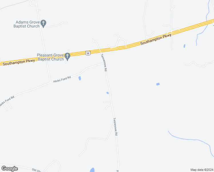 map of restaurants, bars, coffee shops, grocery stores, and more near 25100 Tennessee Road in Drewryville