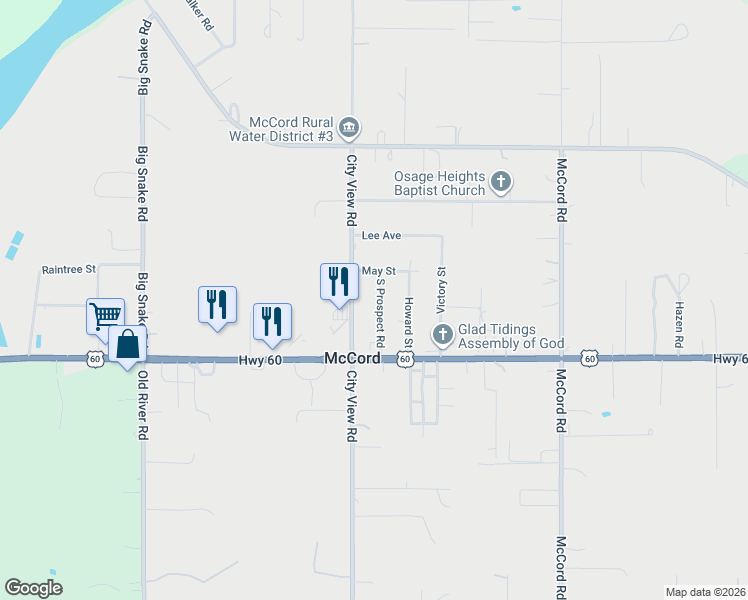 map of restaurants, bars, coffee shops, grocery stores, and more near 113 South Prospect Road in Ponca City