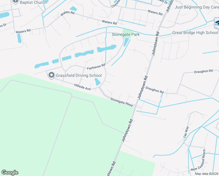 map of restaurants, bars, coffee shops, grocery stores, and more near 604 Channing Arch in Chesapeake