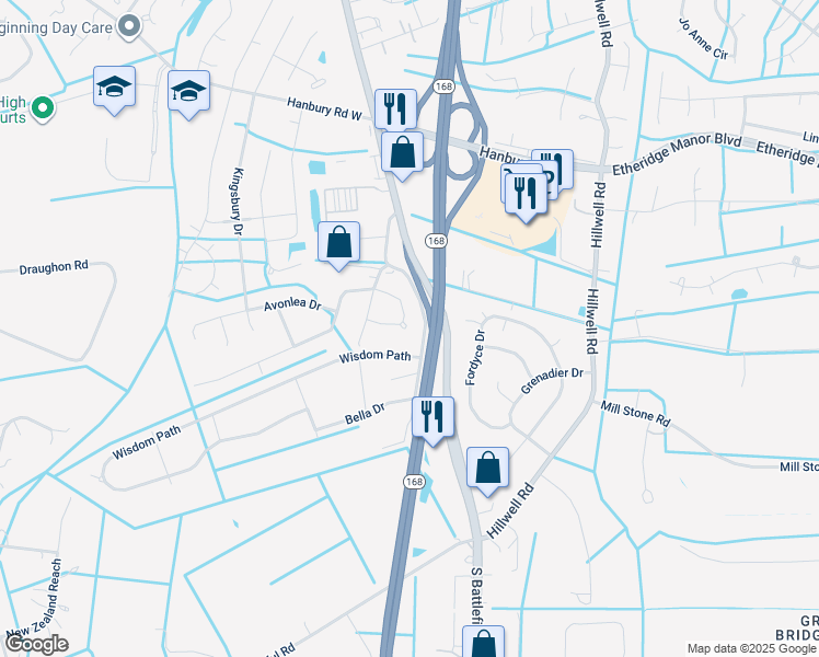 map of restaurants, bars, coffee shops, grocery stores, and more near 1224 Kegman Road in Chesapeake