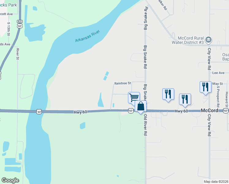 map of restaurants, bars, coffee shops, grocery stores, and more near 24 Raintree Street in Ponca City