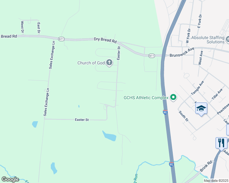 map of restaurants, bars, coffee shops, grocery stores, and more near 441 Easter Street in Emporia