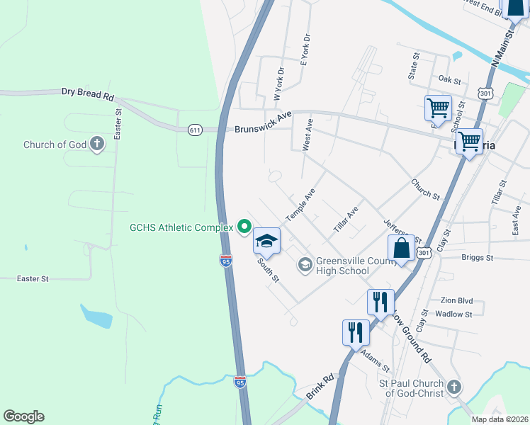map of restaurants, bars, coffee shops, grocery stores, and more near 500-524 Harding St in Emporia