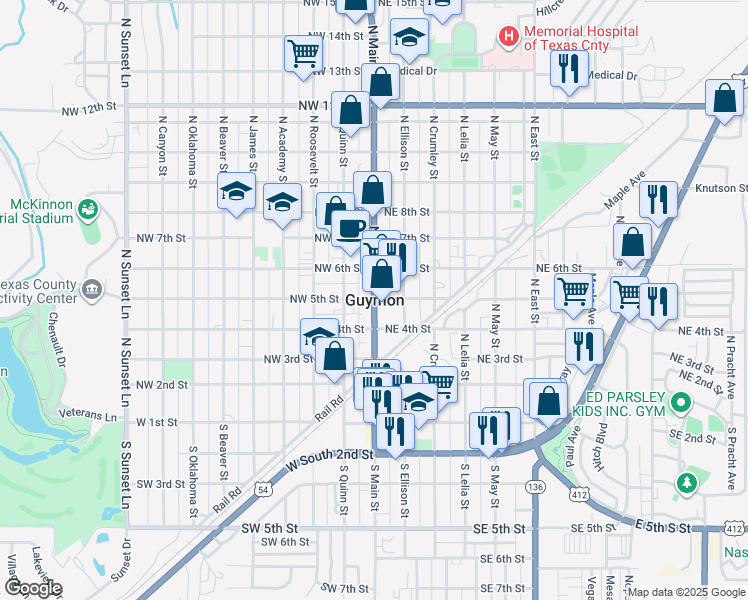 map of restaurants, bars, coffee shops, grocery stores, and more near in Guymon