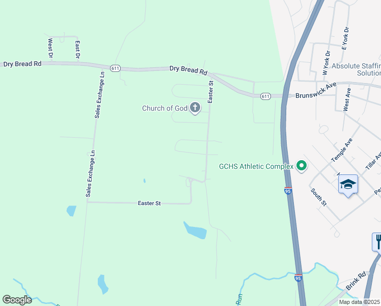map of restaurants, bars, coffee shops, grocery stores, and more near Wyatt Street in Greensville County