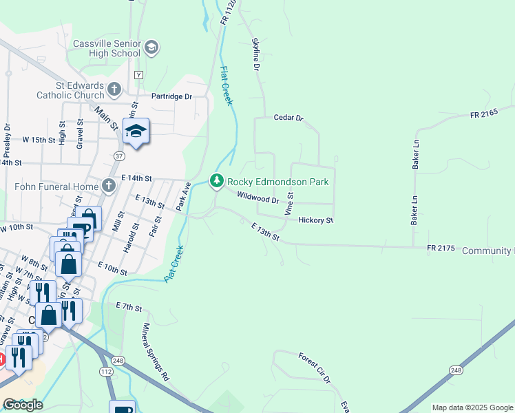 map of restaurants, bars, coffee shops, grocery stores, and more near 1300-1398 Walnut in Cassville