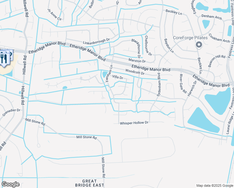map of restaurants, bars, coffee shops, grocery stores, and more near 705 Aspinock Street in Chesapeake