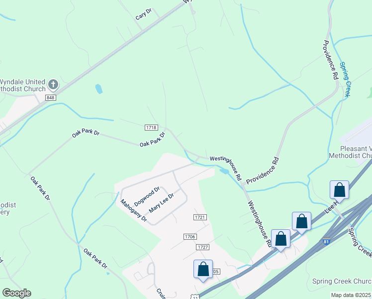 map of restaurants, bars, coffee shops, grocery stores, and more near 18421 Westinghouse Road in Abingdon