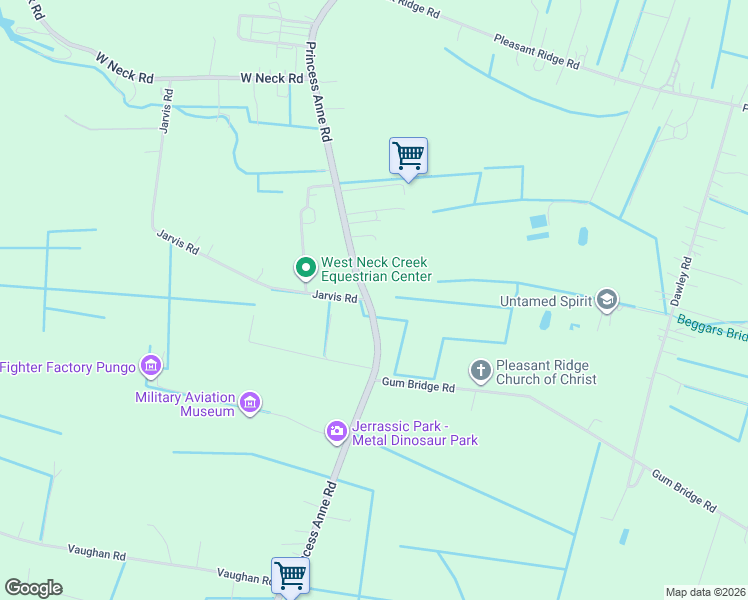 map of restaurants, bars, coffee shops, grocery stores, and more near 1392 Princess Anne Road in Virginia Beach