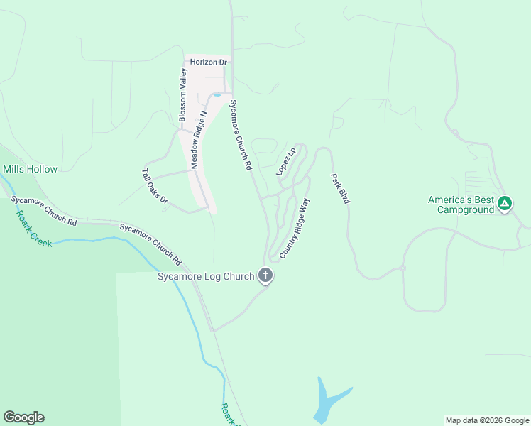 map of restaurants, bars, coffee shops, grocery stores, and more near 2496 Sycamore Church Road in Branson