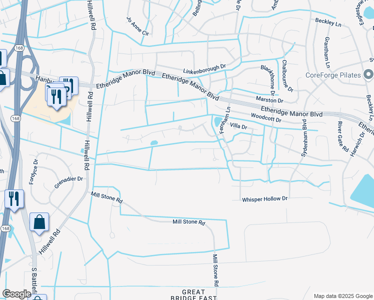 map of restaurants, bars, coffee shops, grocery stores, and more near 544 Forest Road in Chesapeake