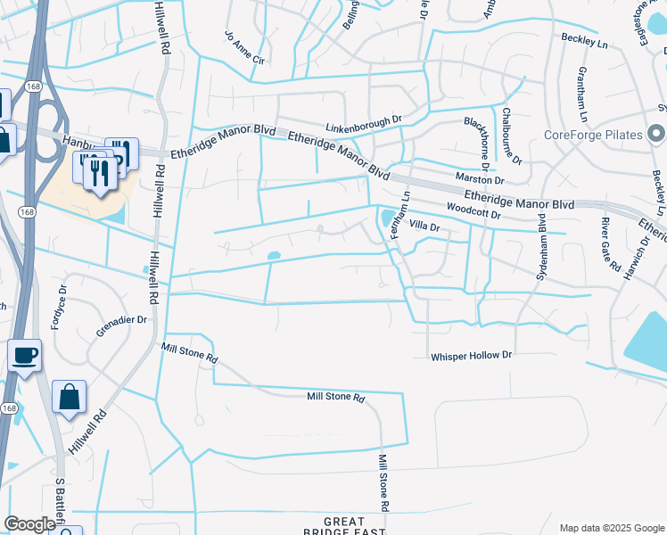 map of restaurants, bars, coffee shops, grocery stores, and more near 544 Forest Road in Chesapeake