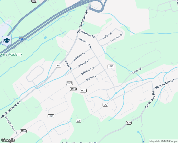 map of restaurants, bars, coffee shops, grocery stores, and more near 20013 Oakwood Drive in Abingdon