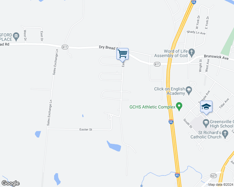 map of restaurants, bars, coffee shops, grocery stores, and more near 104 Anderson Street in Emporia