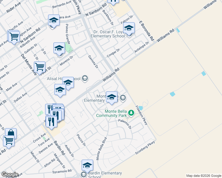 map of restaurants, bars, coffee shops, grocery stores, and more near 9 Spoleto Circle in Salinas