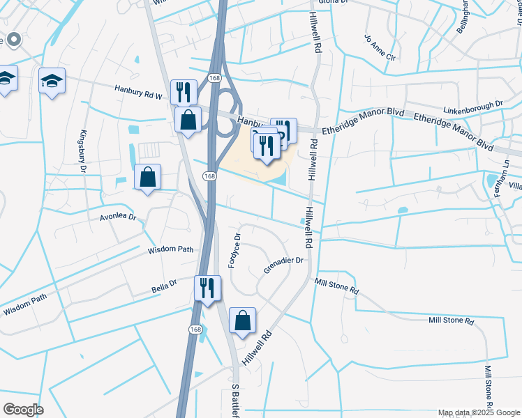 map of restaurants, bars, coffee shops, grocery stores, and more near 233 Kegman Road East in Chesapeake