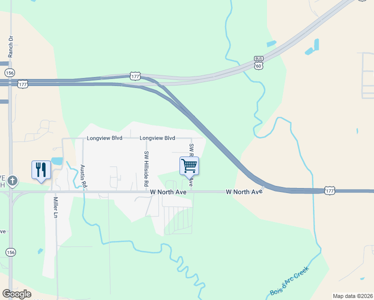 map of restaurants, bars, coffee shops, grocery stores, and more near 10 Southwest Riverside Avenue in Ponca City