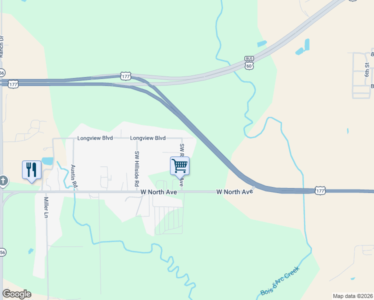 map of restaurants, bars, coffee shops, grocery stores, and more near 10 Southwest Riverside Avenue in Ponca City