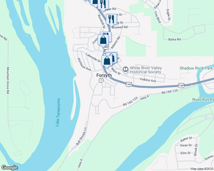 map of restaurants, bars, coffee shops, grocery stores, and more near 129 Pherson Street in Forsyth