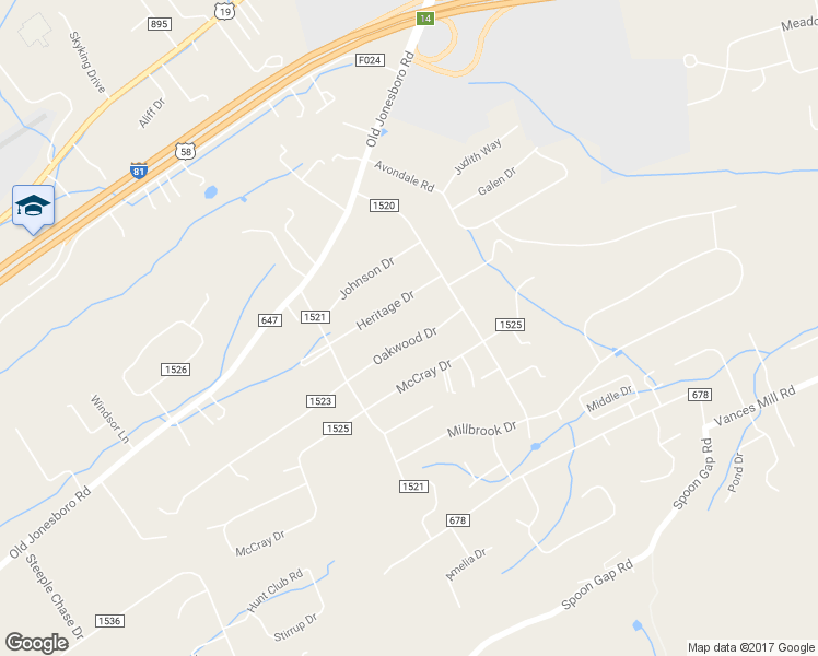 map of restaurants, bars, coffee shops, grocery stores, and more near 20013 Oakwood Drive in Abingdon
