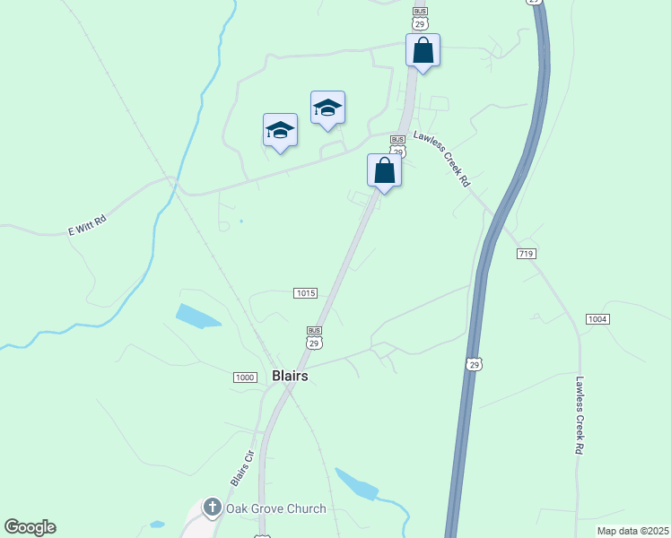 map of restaurants, bars, coffee shops, grocery stores, and more near 5301 U.S. 29 Business in Blairs