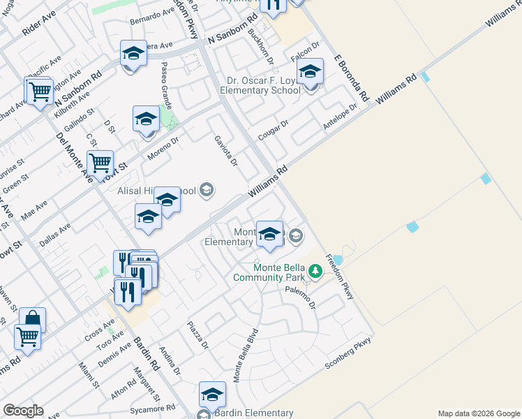 map of restaurants, bars, coffee shops, grocery stores, and more near 9 Spoleto Circle in Salinas