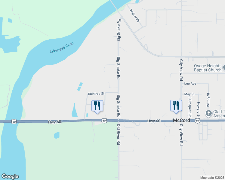 map of restaurants, bars, coffee shops, grocery stores, and more near 1 Raintree Street in Ponca City
