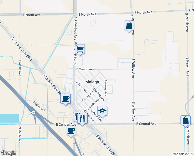 map of restaurants, bars, coffee shops, grocery stores, and more near 3518 South Frank Avenue in Fresno