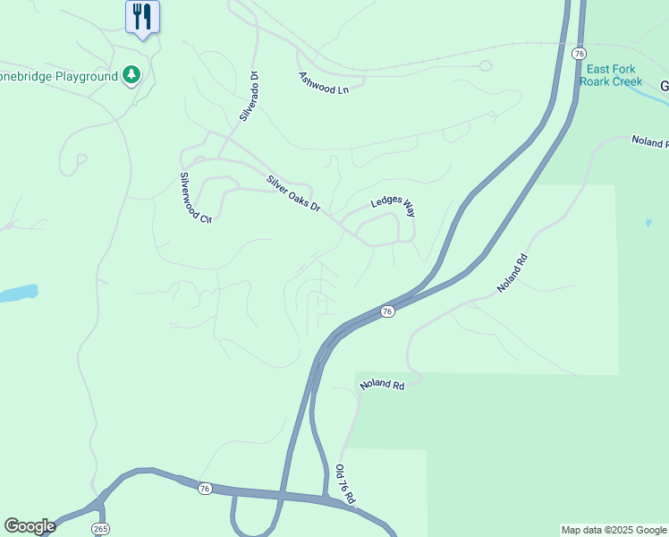 map of restaurants, bars, coffee shops, grocery stores, and more near 37 Bogey Lane in Branson West