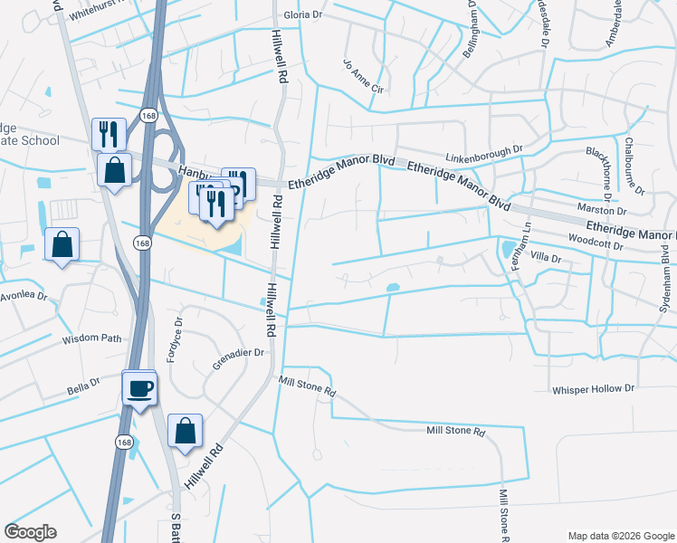map of restaurants, bars, coffee shops, grocery stores, and more near 1100 Jockey Court in Chesapeake